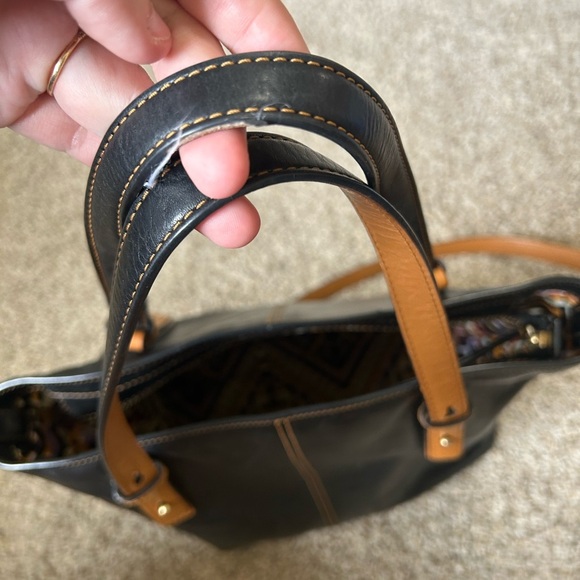 Vera Bradley Sagebrush Satchel Black Tan Leather Tote Bag Stitching Aztec Lined - Picture 11 of 11